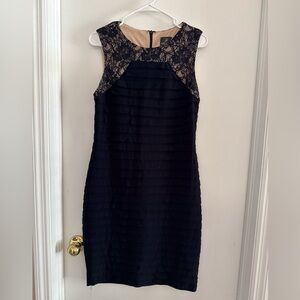 Adrianna Papell Nany Blue Lace Yoke Midi Dress